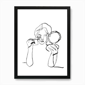 Portrait of a Woman Line Drawing Applying Makeup 02 Art Print