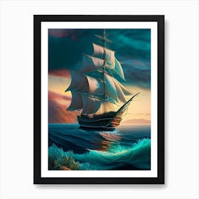 Sailing Ship Waterscape Crayon 1 Art Print