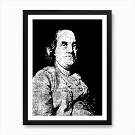 Benyamin Franklin Portrait Black In White Art Print