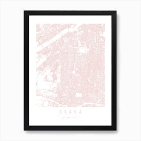 Osaka Japan Light Pink Minimal Street Map Art Print