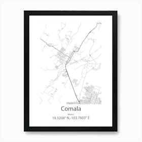 Comala,Mexico Minimalist Map Art Print