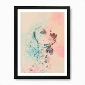 Pastel Clumber Spaniel Dog Pastel Line Illustration  4 Art Print