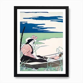 Woman Fishing From A Boat Illustration, Edward Penfield Art Print