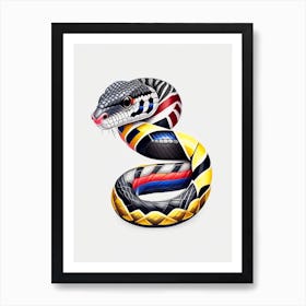 Gray Banded King Snake Tattoo Style Art Print