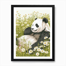 Giant Panda Resting In A Field Of Daisies Storybook Illustration 8 Art Print