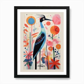 Colourful Scandi Bird Stork Art Print