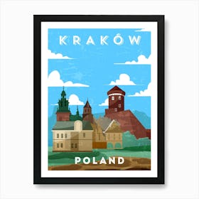 Poland, Krakow — Retro travel minimalist art poster Art Print