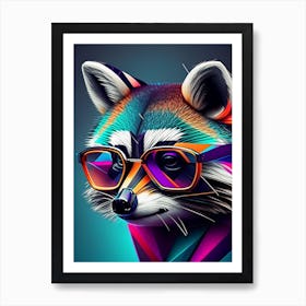 Raccoon Wearing Glasses Modern Geometric Art Print