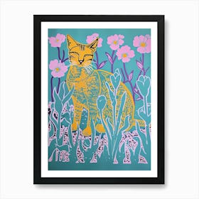 Cute Abyssinian Cat With Flowers Illustration 1 Art Print