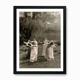 Circle of Witches Dancing - Ritual Pagan Ladies Dance 1921 Vintage Art Deco Remastered Photograph - Spiritual Witchy Fairytale Fairies Witchcraft Spells Calling the Moon Goddess Selene Mayday or Midsummer 2 Art Print