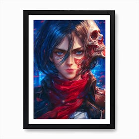 Girl With A Skull On Her Head Art Print