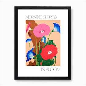 Morning Glories In Bloom Flowers Bold Illustration 1 Art Print