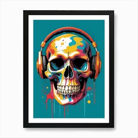 Skull With Headphones Pop Art (16) Art Print