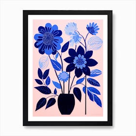 Blue Flower Illustration Dahlia 4 Art Print