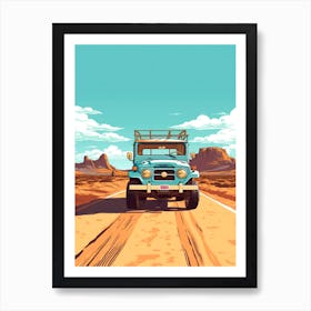 A Toyota Land Cruiser Car In Route 66 Flat Illustration 2 Art Print