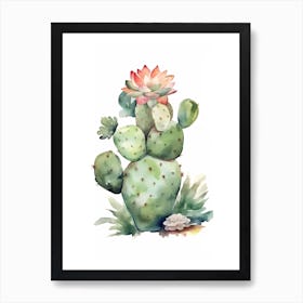 Totem Pole Cactus Watercolour Drawing 1 Art Print
