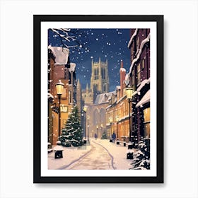 Winter Travel Night Illustration York United Kingdom 2 Art Print