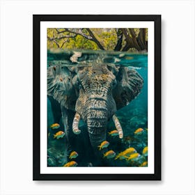 Elephant In The Water Art Print