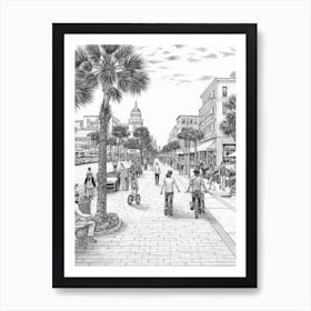 View Of Clearwater Florida, Usa Line Art Black And White 3 Art Print
