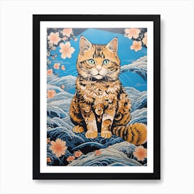 Cat Animal Drawing In The Style Of Ukiyo E 3 Art Print