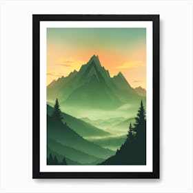 Misty Mountains Vertical Background In Green Tone Art Print
