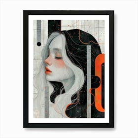 Female Portrait. Red, Black and White Graphic Art Print