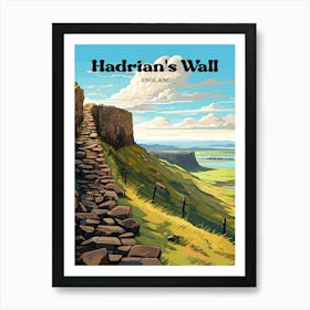 Hadrian's Wall England Trekking Modern Travel Illustration Art Print