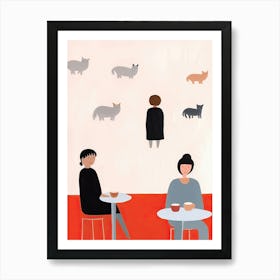 Tiny People At The Cat Cafe Illustration 2 Art Print