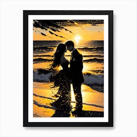 Couple Kissing At Sunset 3 Art Print