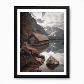 Moody Boat House On Lake Art Print