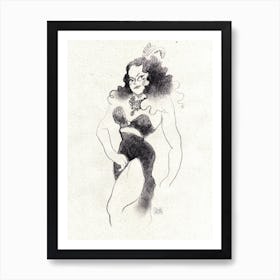 Hand pencil drawing of burlesque gorgeous woman Art Print