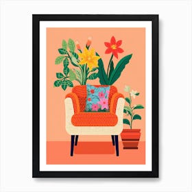 Crochet Chair And Pot Plant Illustration Art Print