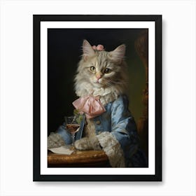 Cat Drinking Wine Rococo Style 5 Art Print