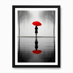 Portrait Of A Woman With Red Umbrella Art Print