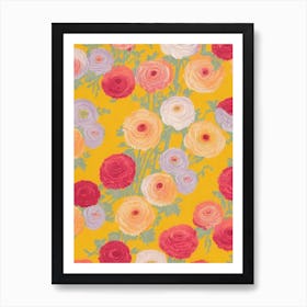 Ranunculus Floral Print Retro Pattern 1 Flower Art Print