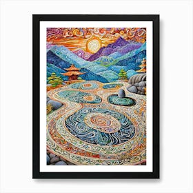 A Soothing Zen Rock Garden With Intricate Patterns Poster