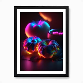 Apple Fritters Dessert Neon Lights Flower Art Print