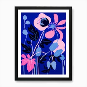 Blue Flower Illustration Fuchsia 1 Art Print