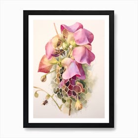 Beehive With Sweet Pea Watercolour Illustration 4 Art Print