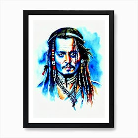Johnny Depp In Pirates Of The Caribbean The Curse Of The Black Pearl Watercolor 3 Art Print
