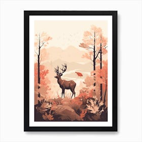 Autumn Landscape With Deer Art Print