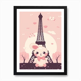 Eiffel Tower Paris France Kawaii Illustration 1 Art Print