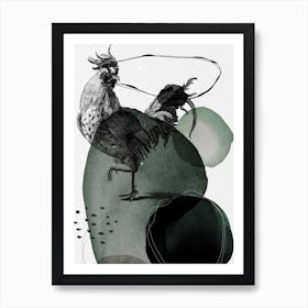 Feathered Friends Cockrel Black & Green Art Print