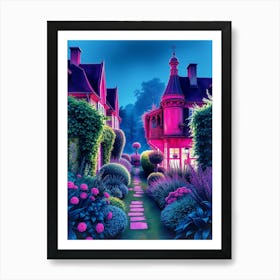 Pink House At Night Art Print