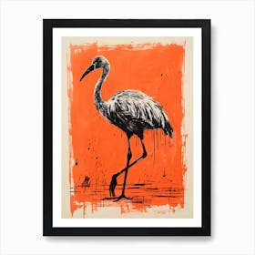 Flamingo, Woodblock Animal  Drawing 1 Art Print