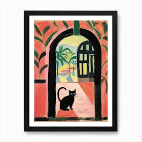 Matisse Style Painting Black Cat In Morocco Pink Wall Art Print