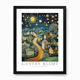 Gustav Klimt Print Night Town Stars Moon Poster Klimt Exhibition Poster Painting Flower Garden Art Print