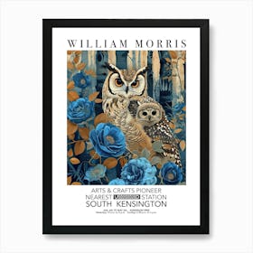 William Morris Owl And Owlet Blue Valentines Mothers Day Gift Spring Art Print