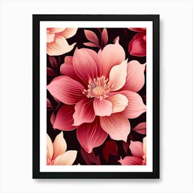 Pink Flowers On A Black Background 1 Art Print