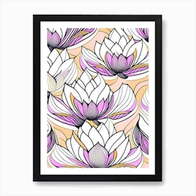 Lotus Flower Repeat Pattern Abstract Line Drawing 4 Art Print